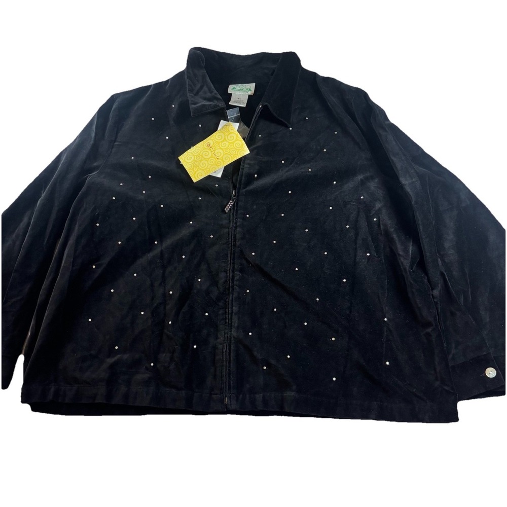 Quacker Factory Black Velvet Embellished Long Sleeve Zip Up Jacket 3X NEW NWT